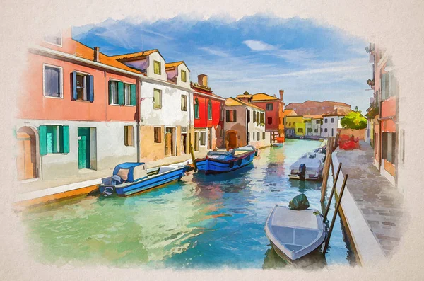 무라노 모터보트 베네치아 이탈리아 베네토 지역의 베네토 지방에 수채화를 그렸다 — 스톡 사진