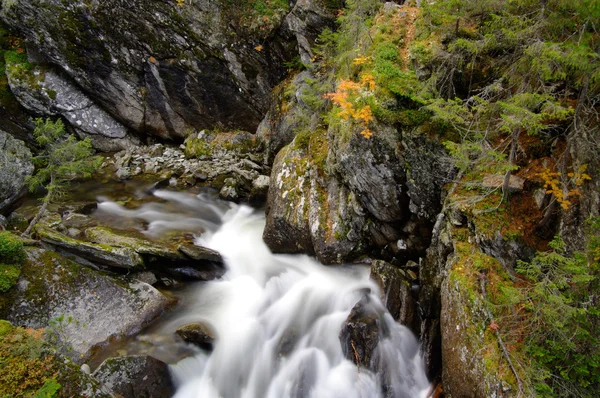 Wodospad w pięknym otoczeniu jesień. — Zdjęcie stockowe