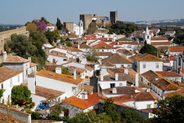 obidos Batı Portekiz'de duvarlı Ortaçağ kentinin görünümü.