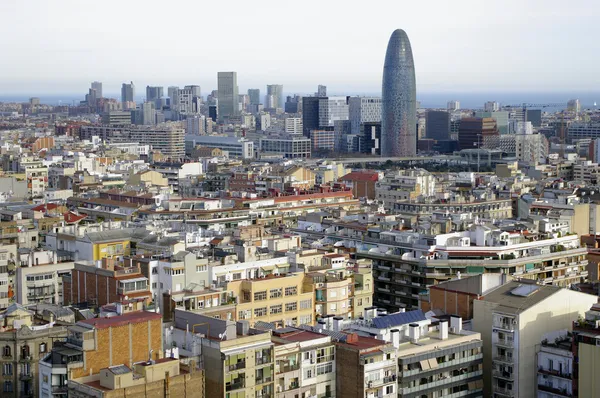Panoramic scenic view of Barcelona skyline including the Agbar T — Stockfoto