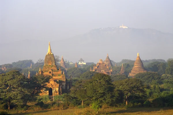 Chrámy bagan v časných ranních hodinách. Myanmar (Barma). — Stock fotografie