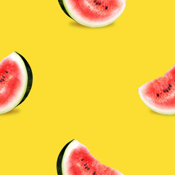 Slices Ripe Watermelon Bright Background Seamless Pattern — Stock Photo, Image