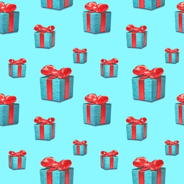 Parlak arka planda hediye kutuları. Kusursuz bir düzen, tatil konsepti. Şenlik arka planı. Düz yatıyordu.