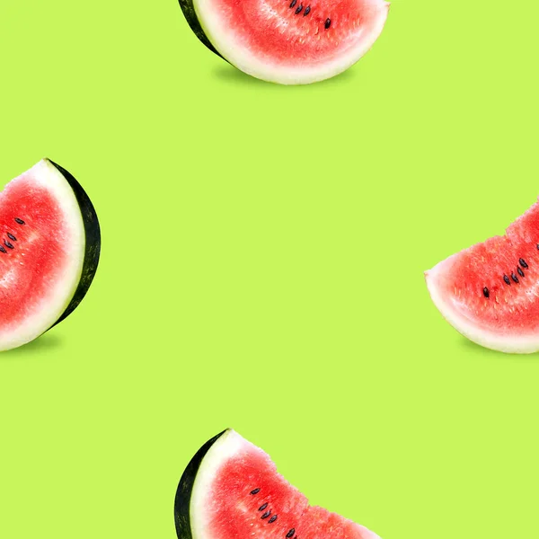 Slices Ripe Watermelon Bright Background Seamless Pattern — Stock Photo, Image