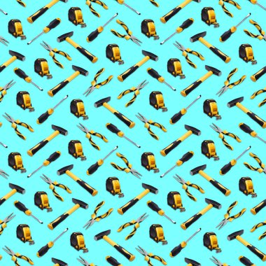 Parlak bir arka planda, pürüzsüz bir desen üzerinde el araçları kümesi.