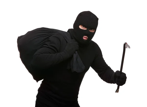白い背景にクラウドバーとバッグ付きマスクで泥棒 ロイヤリティフリーのストック写真