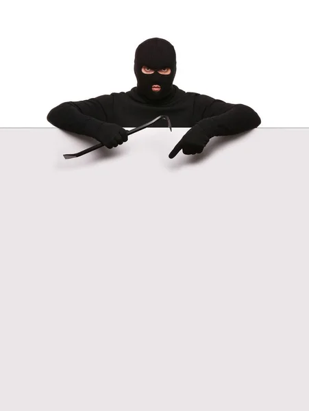 Thief Mask Crowbar White Background Free Space — Stockfoto