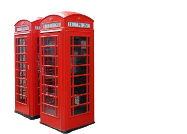 geleneksel kırmızı Londra telefon kabinleri.