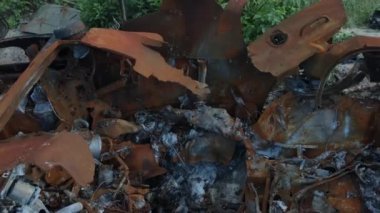 War in Ukraine, Remains of Destroyed and burned by Ukrainian troops Russian battle tank of the Russian invaders in Ukraine 2022, Kiev region. Destruction and escalation concept