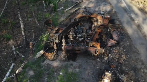 War Ukraine Remains Destroyed Burned Ukrainian Troops Russian Battle Tank — Wideo stockowe