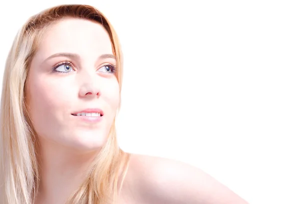 güzel sarışın kadın kopya alanı ile beyaz arka plan