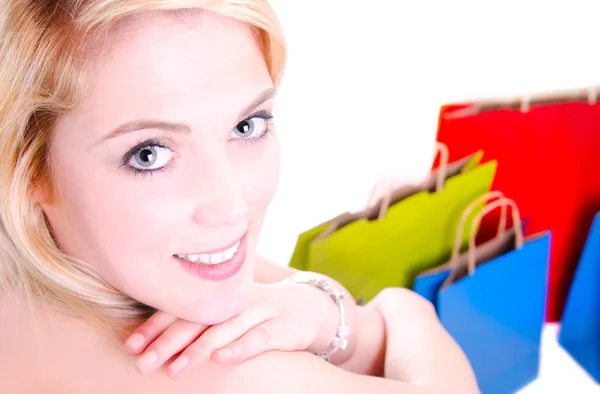 Beauty shot of a young gorgeous woman looking over her shoulder — Stock Photo, Image