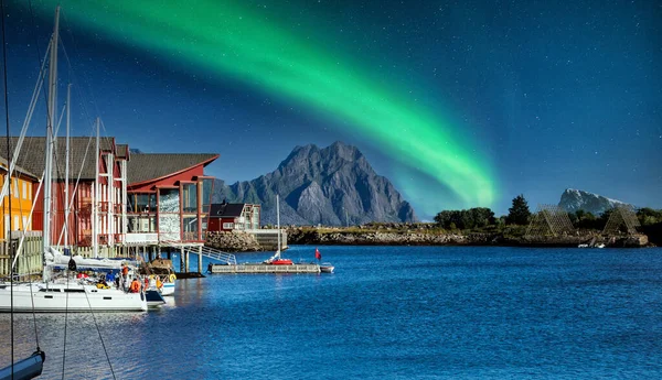 Aurora Boreal Στη Νορβηγία Νύχτα — Φωτογραφία Αρχείου