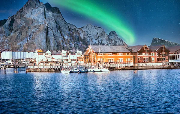 Aurora Boreal Noruega Noite — Fotografia de Stock