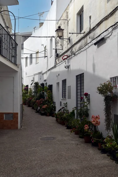 Calle Conil Frontera Cádiz Sur España Con Macetas — Foto de Stock