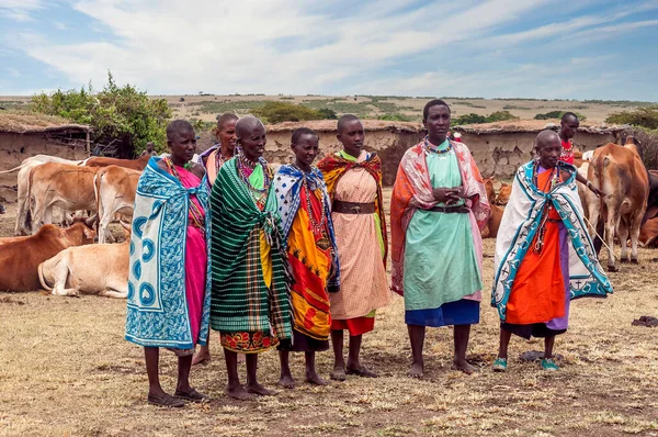 Masai Mara Kenya Maio Retrato Sobre Uma Aldeia Mulheres Africanas — Fotografia de Stock