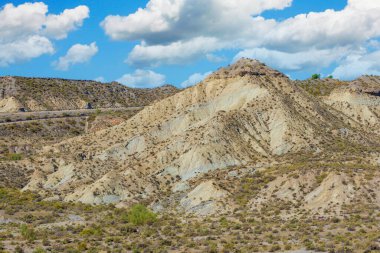 İspanya 'nın güneyinde gün batımında Tabernas Çölü