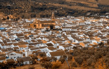 İspanya 'nın güneyinde Algodonales adında beyaz evler köyü. Dağlar ve ormanlarla çevrili..
