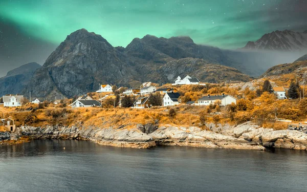 Aurora Boreal Στα Βουνά Του Harstad Στη Νορβηγία — Φωτογραφία Αρχείου