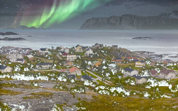 Aurora Boreal Mountains Harstad Norway — Stockfoto