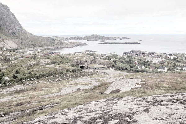 Montagnes Bord Mer Lofoten Norvège Par Une Journée Nuageuse — Photo