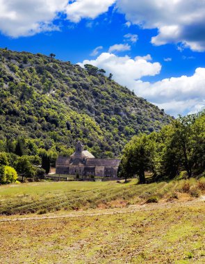 Güneşli bir günde dağlı Fransa 'nın tarlaları
