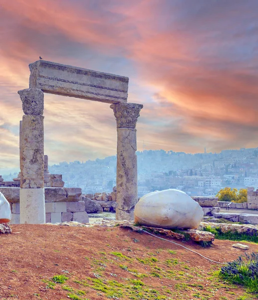 Roman Archeological Remains Amman Capital Jordan Cloudy Day — Stock Photo, Image
