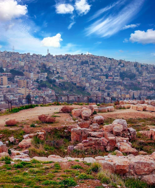 Letecký Pohled Ammán Hlavní Město Jordánska Zamračený Den — Stock fotografie