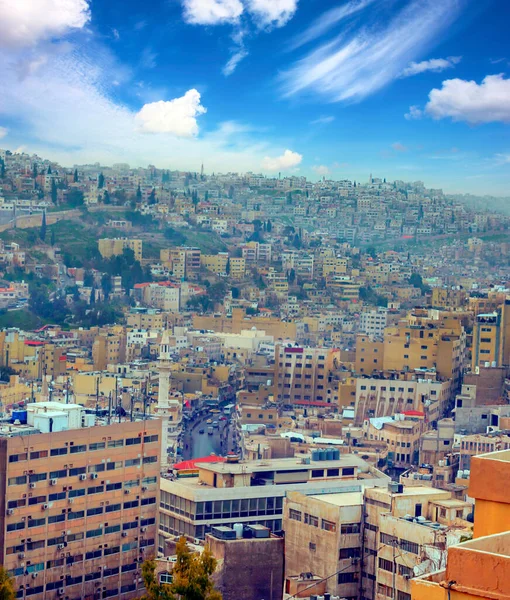 Vista Aérea Ammán Capital Jordania Día Nublado — Foto de Stock