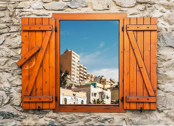 Calle Jerash Con Punto Vista Desde Ventana Día Nublado —  Fotos de Stock