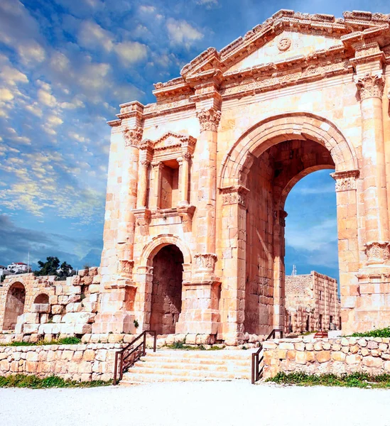 Restos Arqueológicos Romanos Jerash Jordania Día Soleado —  Fotos de Stock