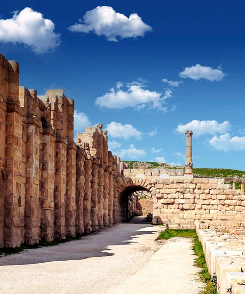 Restos Arqueológicos Romanos Jerash Jordania Día Soleado — Foto de Stock