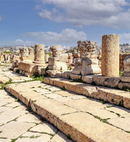 Römische Archäologische Überreste Jerash Jordanien Einem Sonnigen Tag — Stockfoto
