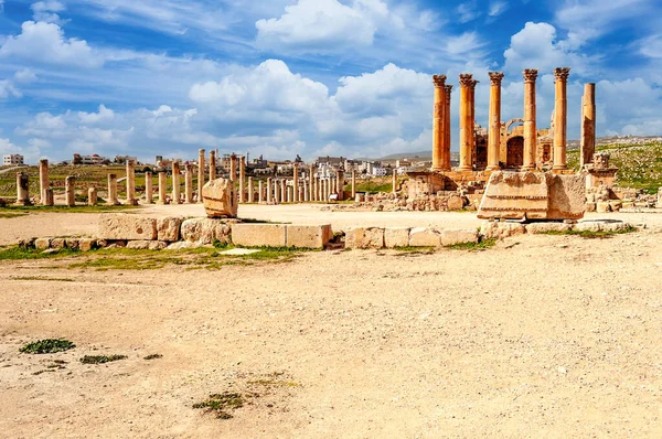 Ruines Archéologiques Romaines Jerash Jordanie Par Une Journée Ensoleillée — Photo