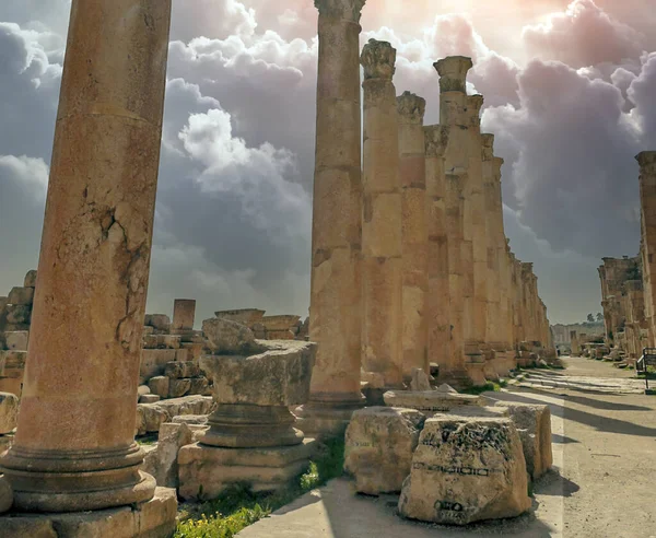 Ruínas Arqueológicas Romanas Jerash Jordânia Dia Ensolarado — Fotografia de Stock