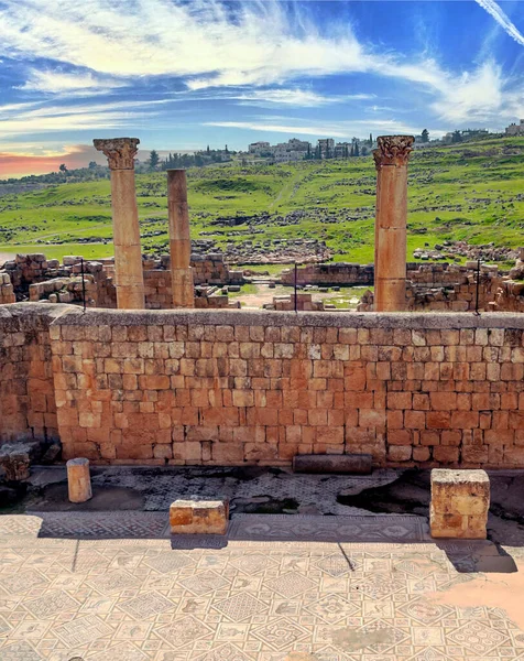 Romerska Arkeologiska Lämningar Jerash Jordanien Solig Dag — Stockfoto