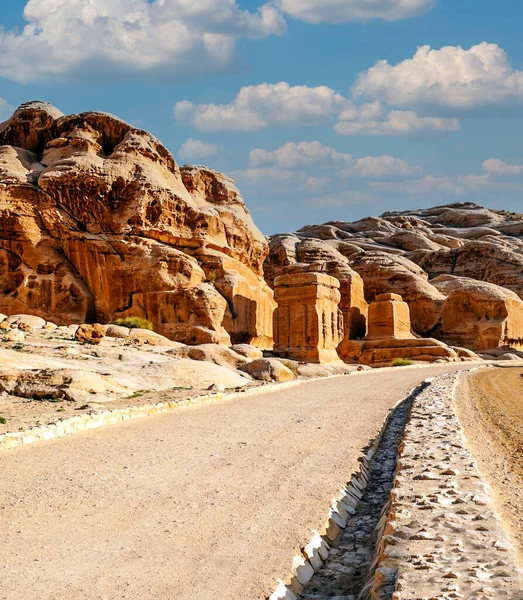 Руины Древнего Города Петра Иордании Солнечный День Петра Является Важным — стоковое фото