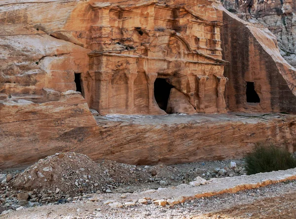 Zřícenina Starobylého Města Petra Jordánsku Slunečného Dne Petra Významným Archeologickým — Stock fotografie