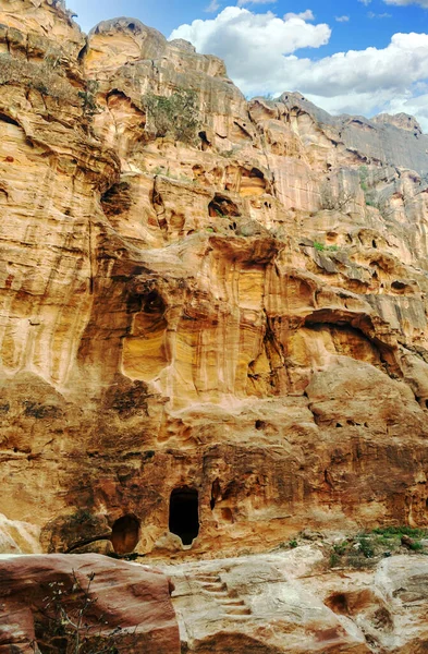 Ruinas Antigua Ciudad Petra Jordania Día Soleado Petra Importante Yacimiento — Foto de Stock