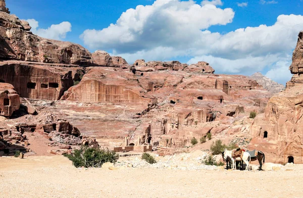 Ruinerna Den Antika Staden Petra Jordanien Solig Dag Petra Viktig — Stockfoto