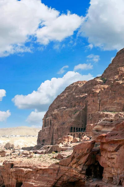 Ruínas Antiga Cidade Petra Jordânia Dia Ensolarado Petra Importante Sítio — Fotografia de Stock