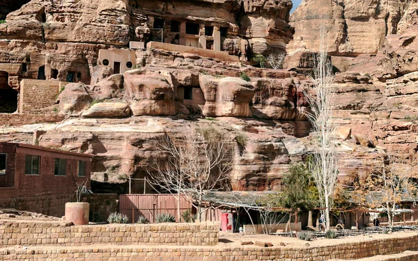 Ürdün Eski Petra Kentinin Kalıntıları Güneşli Bir Günde Petra Taştan — Stok fotoğraf