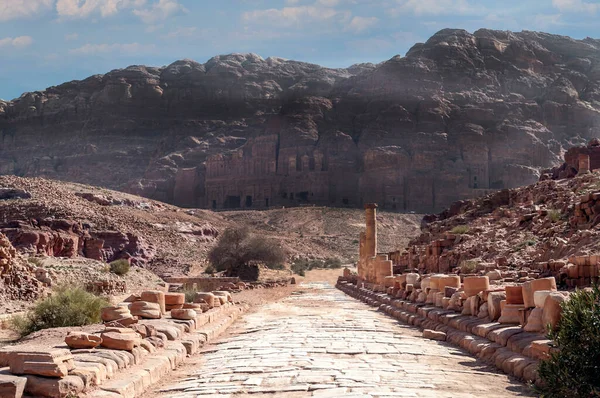 Ruinerna Den Antika Staden Petra Jordanien Solig Dag Petra Viktig — Stockfoto