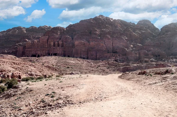 Ruinas Antigua Ciudad Petra Jordania Día Soleado Petra Importante Yacimiento — Foto de Stock