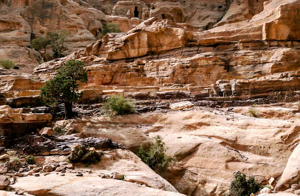 Ruínas Antiga Cidade Petra Jordânia Dia Ensolarado Petra Importante Sítio — Fotografia de Stock