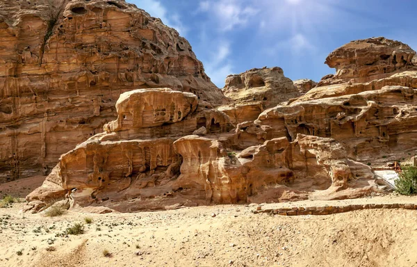 Ruinerna Den Antika Staden Petra Jordanien Solig Dag Petra Viktig — Stockfoto