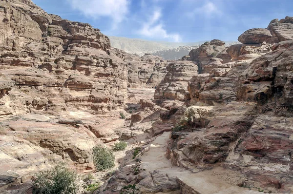 Ruínas Antiga Cidade Petra Jordânia Dia Ensolarado Petra Importante Sítio — Fotografia de Stock