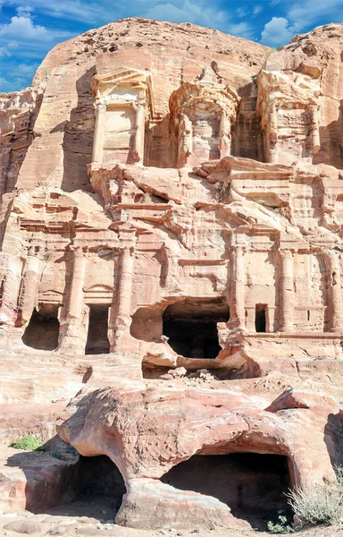 Ruiny Starożytnego Miasta Petra Jordanii Słoneczny Dzień Petra Jest Ważnym — Zdjęcie stockowe