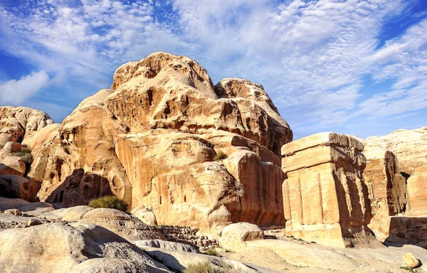 Ruínas Antiga Cidade Petra Jordânia Dia Ensolarado Petra Importante Sítio — Fotografia de Stock