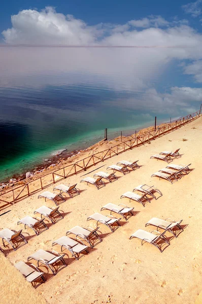 Playa Mar Muerto Jordania Día Soleado —  Fotos de Stock